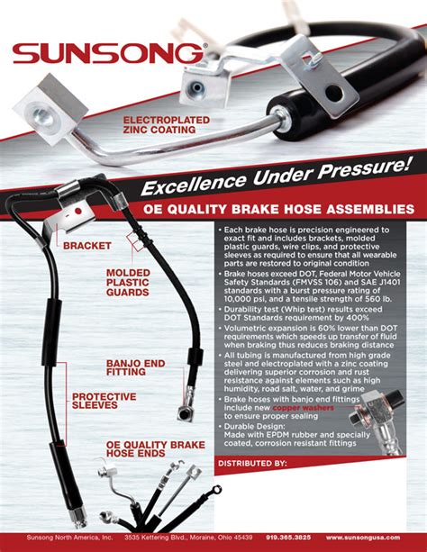 Sunsong brake hydraulic hose's built a reputation in the automotive industry for quality and craftmanship. We manufacture brake hydraulic hose's for virtually every automobile on the road today. ... Write the First Review. If you have questions or comments regarding the customer service you received please contact us. 0/0. …